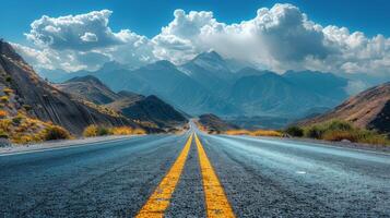 ai generado vacío la carretera con antecedentes montañas foto