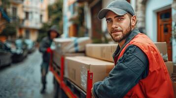 AI generated Man Sitting on Truck With Boxes photo