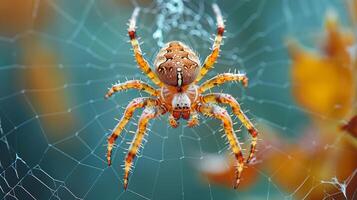 ai generado araña en web de cerca foto