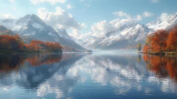 AI generated Pristine Lake Surrounded by Green Mountains photo