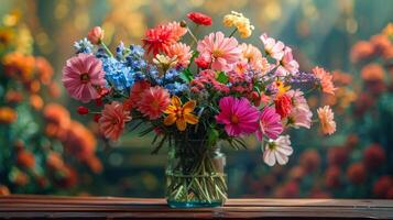 AI generated Vibrant Bouquet in Colorful Vase photo