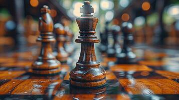 AI generated Man Strategically Playing Chess on Chessboard photo