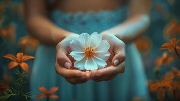 AI generated Person Holding Flower in Hands photo