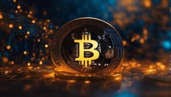 AI generated Bitcoin cryptocurrency digital money golden coin technology and business concept photo