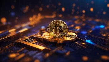 ai generado criptomoneda bitcoin digital dinero dorado moneda tecnología negocio concepto criptomoneda bitcoin foto