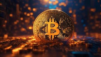 AI generated Bitcoin cryptocurrency digital money golden coin technology and business concept photo