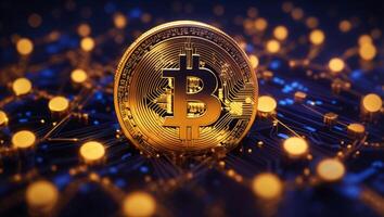 AI generated Bitcoin cryptocurrency digital money golden coin technology and business concept photo