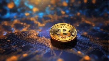 AI generated Bitcoin cryptocurrency digital money golden coin technology and business concept photo