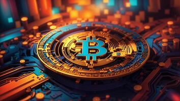 AI generated cryptocurrency Bitcoin digital money golden coin technology business concept Cryptocurrency bitcoin photo