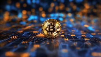 AI generated Bitcoin cryptocurrency digital money golden coin technology and business concept Cryptocurrency bitcoin photo