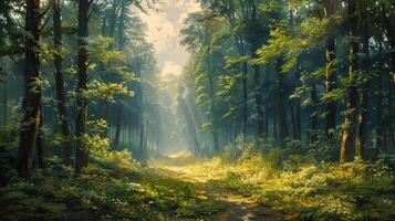 AI generated Path Through Forest Painting photo