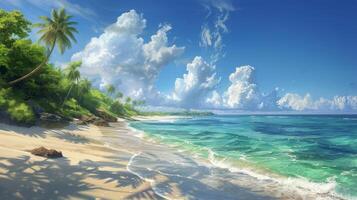 AI generated A Painting of a Beach With Palm Trees photo
