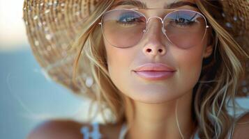 AI generated Woman Wearing Straw Hat and Glasses photo