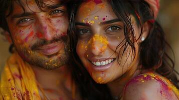 AI generated Man and Woman Covered in Colored Powder photo