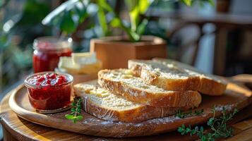 ai generado pan de un pan en de madera corte tablero foto