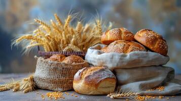 AI generated Bread Assortment on Wooden Cutting Board photo