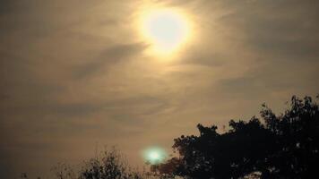 dramático puesta de sol cielo con silueta de arboles y calentar tonos, adecuado para antecedentes y naturaleza temas video