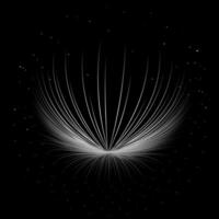 Geometric lines in circle or round shape. Stylized sun or fireworks. Rays radiating from a central object or source of light. White lights on black background. Vector illustration.