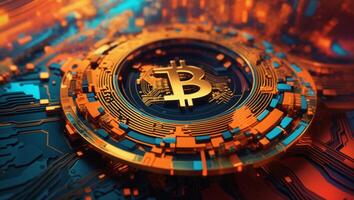 ai generado bitcoin criptomoneda digital dinero dorado moneda tecnología y negocio concepto foto