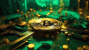 ai generado bitcoin criptomoneda digital dinero dorado moneda tecnología y negocio concepto foto