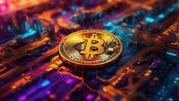 ai generado bitcoin criptomoneda digital dinero dorado moneda tecnología y negocio concepto foto