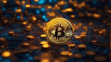 AI generated Bitcoin cryptocurrency digital money golden coin technology and business concept photo