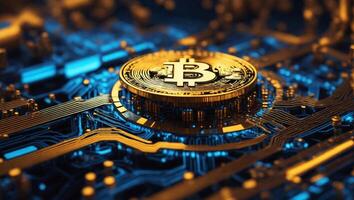 AI generated Bitcoin cryptocurrency digital money golden coin technology and business concept photo