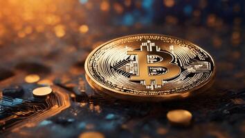 AI generated Bitcoin cryptocurrency digital money golden coin technology and business concept photo