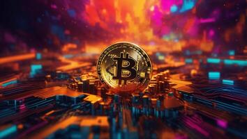 AI generated Bitcoin cryptocurrency digital money golden coin technology and business concept photo