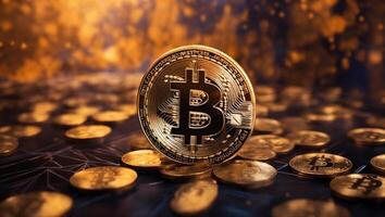 AI generated Bitcoin cryptocurrency digital money golden coin technology and business concept photo