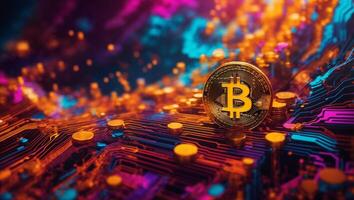 AI generated Bitcoin cryptocurrency digital money golden coin technology and business concept photo