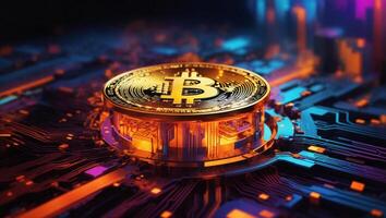 ai generado bitcoin criptomoneda digital dinero dorado moneda tecnología y negocio concepto criptomoneda bitcoin foto