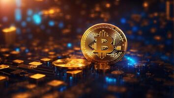 AI generated Bitcoin cryptocurrency digital money golden coin technology and business concept photo