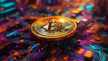 AI generated Bitcoin cryptocurrency digital money golden coin technology and business concept photo