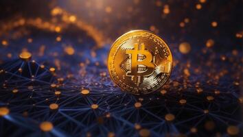 AI generated Bitcoin cryptocurrency digital money golden coin technology and business concept photo