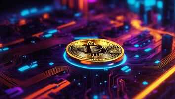 ai generado bitcoin criptomoneda digital dinero dorado moneda tecnología concepto criptomoneda bitcoin foto