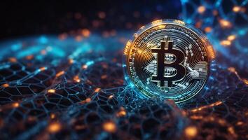 AI generated Bitcoin cryptocurrency digital money golden coin technology and business concept photo