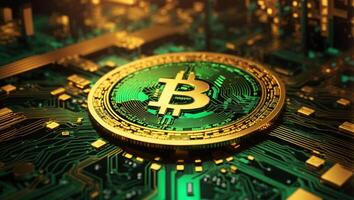 ai generado criptomoneda bitcoin digital dinero dorado moneda tecnología negocio concepto criptomoneda bitcoin foto