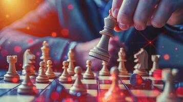 AI generated Man Strategically Playing Chess on Chessboard photo