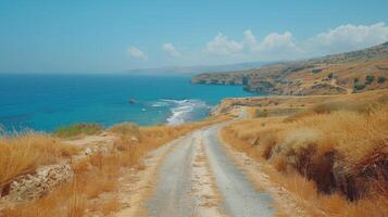AI generated Long Road With Body of Water in Background photo