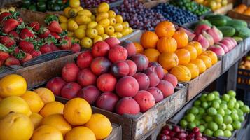 AI generated Assorted Fruits Displayed at Market photo