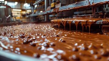 AI generated Chocolate-filled Conveyor Belt photo