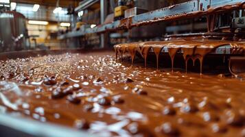 AI generated Chocolate-filled Conveyor Belt photo