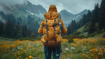 AI generated Person Walking Through Field of Wildflowers photo