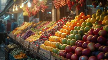 AI generated Assorted Fruits Displayed at Market photo