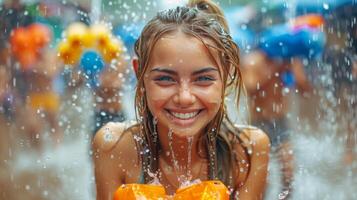 ai generado niña con rastas participación amarillo pistola foto