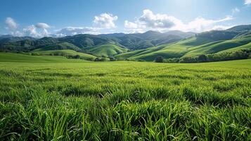 AI generated Green Field With Mountains photo