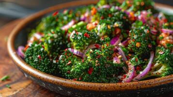 AI generated Plate of Food With Broccoli, Tomatoes, and Onions photo