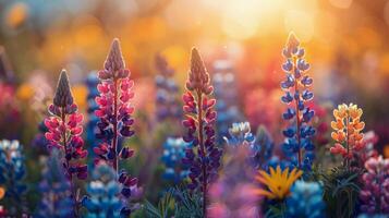 ai generado vistoso flores campo debajo Dom foto