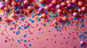 AI generated Vibrant Confetti and Streamers on Pink Background photo